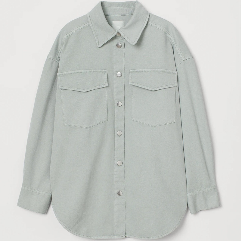 H&M Shacket Jacket Mens Medium Denim Jean Mint Green